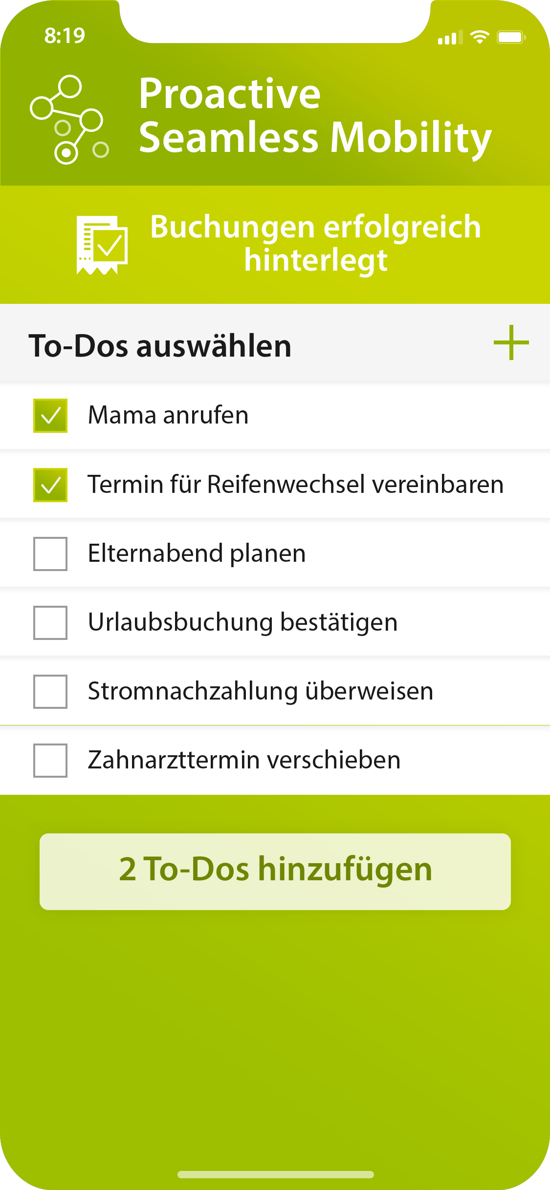 Einheitliche Bedien-Schnittstelle mit Kalender-Integration
als „White Label“ Ansatz
